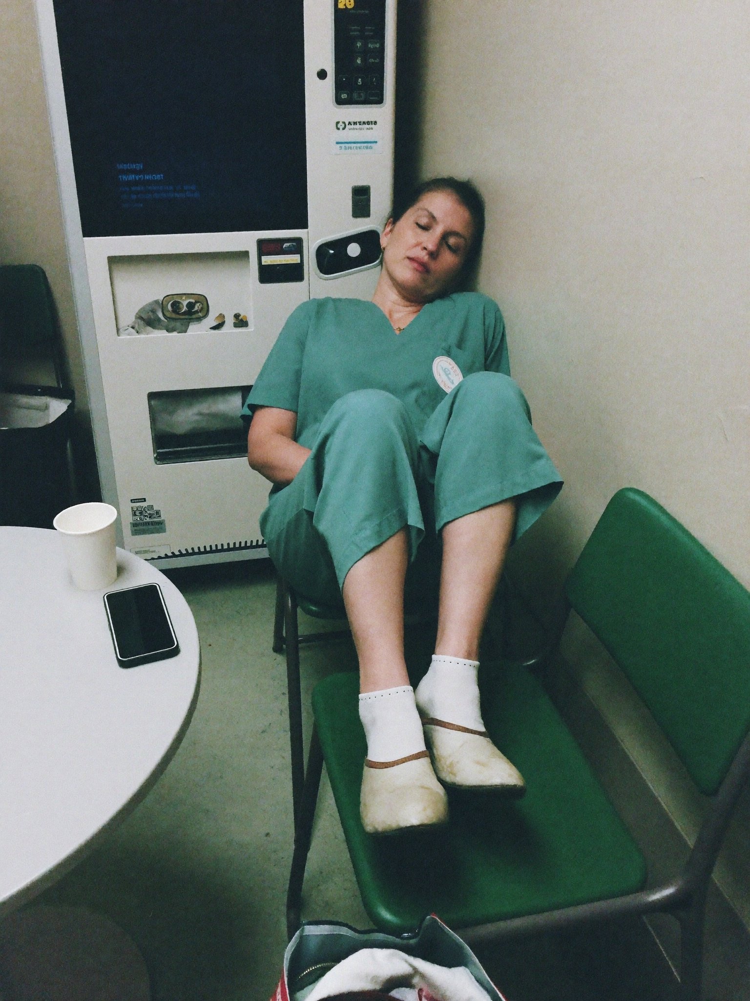 Shoes off in the break room